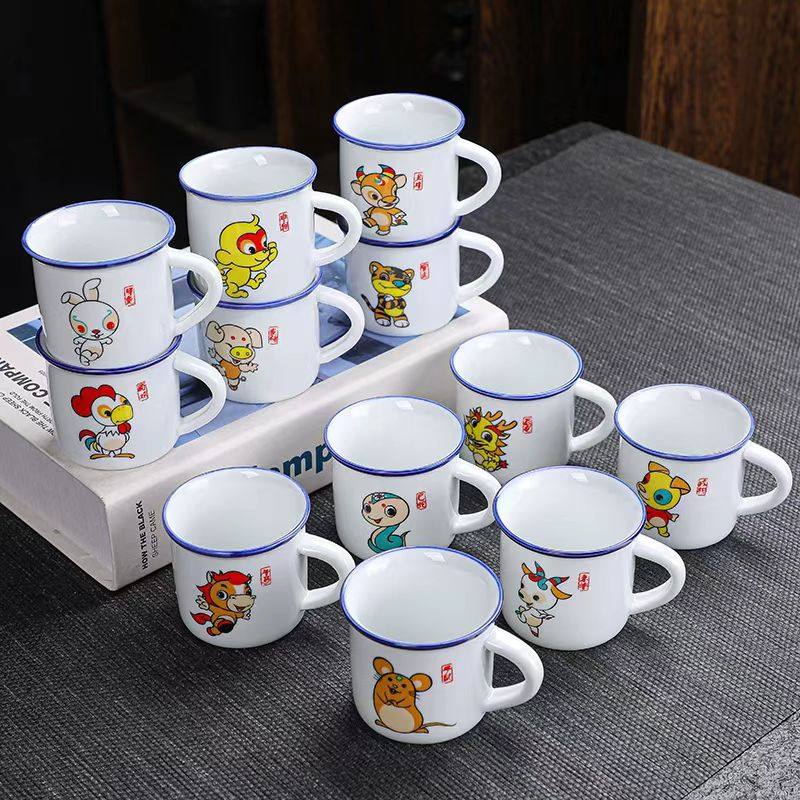网红可爱十二生肖杯子复古怀旧经典陶瓷杯带盖马克杯茶缸定制logo,餐饮具,茶杯,淘宝优惠券,粉丝福利购,淘宝优惠卷