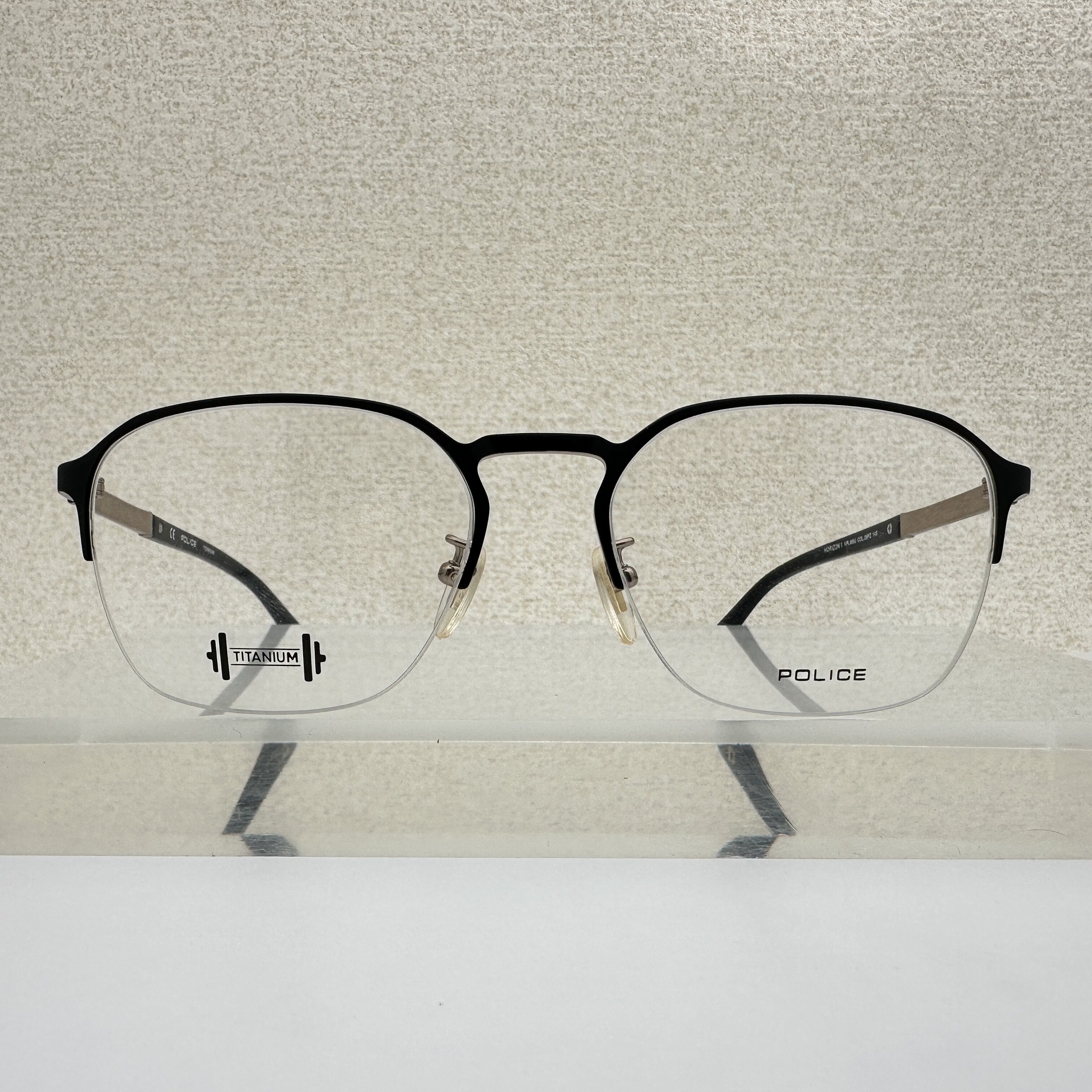 意大利police眼镜框男框可配近视VPL989J多边形半框纯钛73