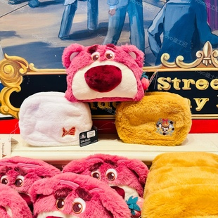 香港迪士尼 草莓熊小鹿斑比米妮卡通软毛散钱包 收纳包手拿零钱包