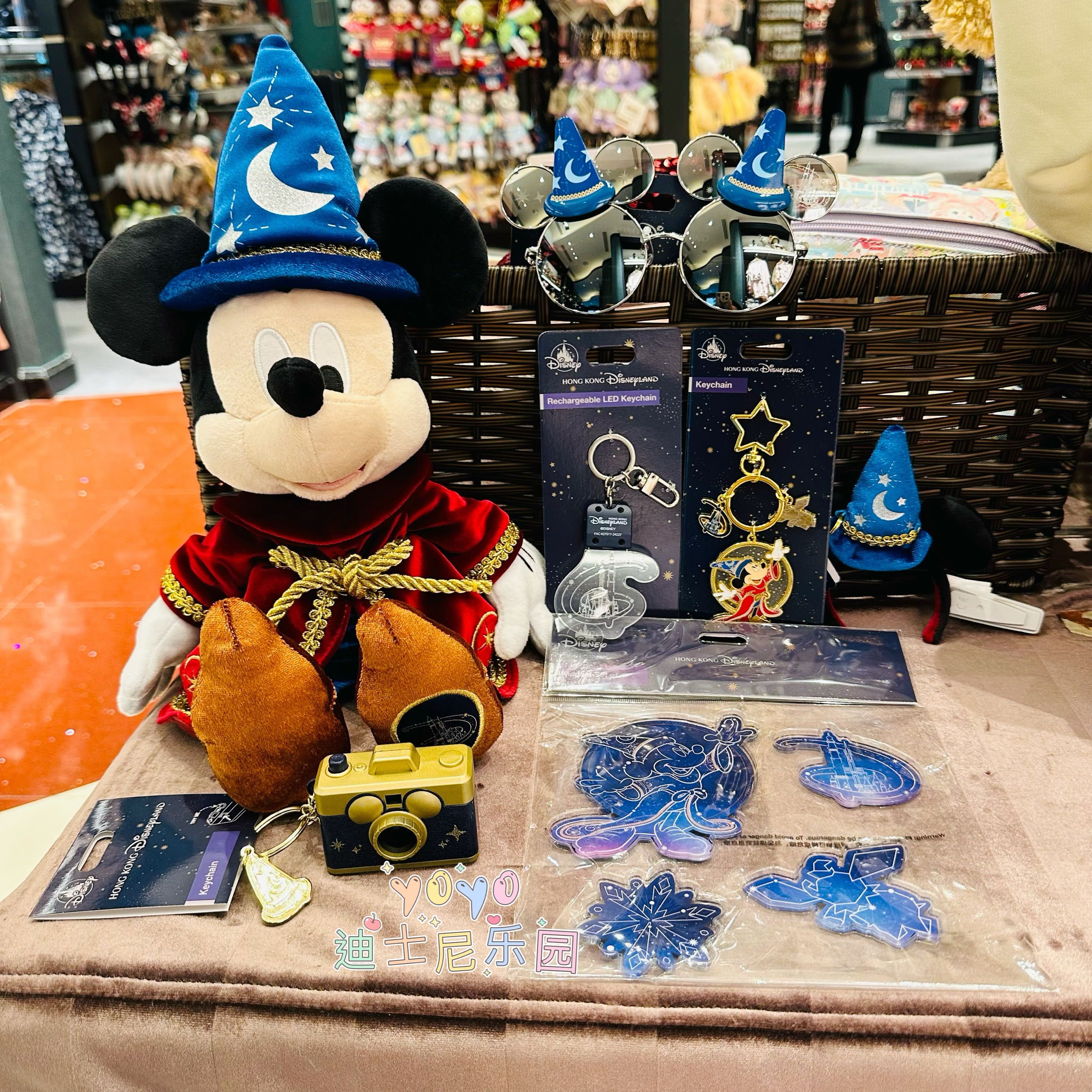 香港迪士尼 2025幻想曲魔法师米奇 卡通头箍钥匙扣毛绒公仔斜挎包