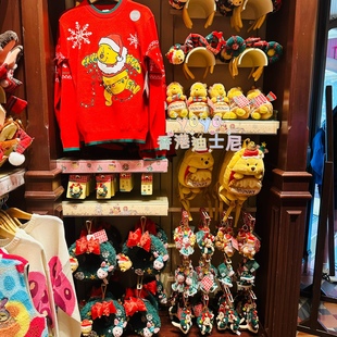 香港迪士尼 2025圣诞节维尼小熊pooh卡通装饰 钥匙扣挂件头箍周边