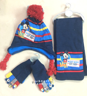 特价 香港迪士尼 米奇高飞 儿童针织毛线秋冬帽子围巾手套保暖