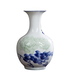 景德镇陶瓷花瓶摆件客厅插花花器手绘荷花瓷器 饰品 装 现代中式