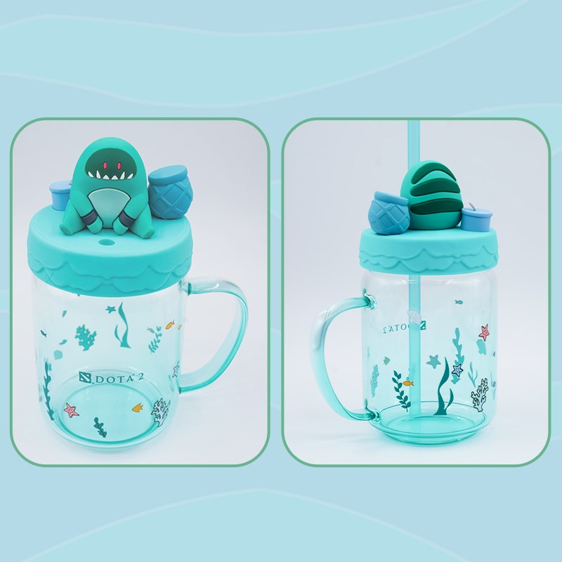 DOTA2 TI13渔趣汐汐杯高颜值玻璃杯潮汐新款可爱吸管.杯刀塔水杯