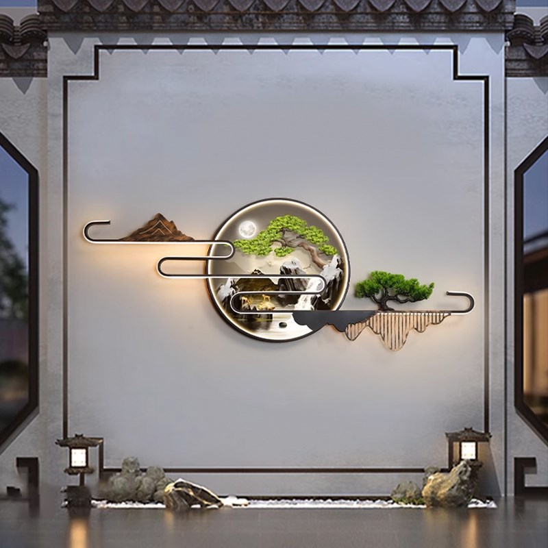 户外防水别墅庭院装饰o氛围太阳能灯花园围墙室外新中式山水画壁