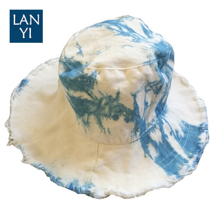 蓝染渔夫帽夏季户外纯手工扎染云南防晒百搭遮阳帽植物草木染帽子