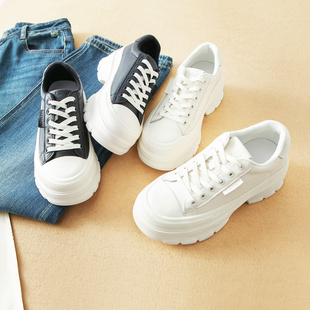 39码 小白鞋 穿出37码 妥妥增高7cm系带真皮板鞋 女5E059 秀气感 蛮文