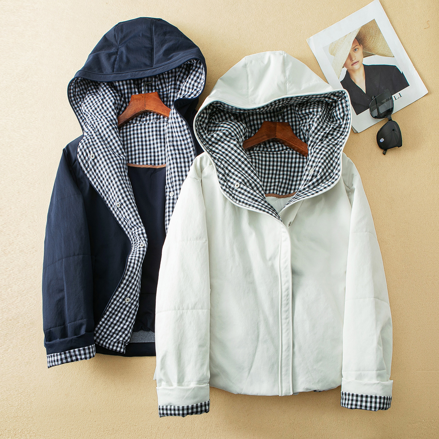 蛮文 岛国精工单 内里格纹精致包边工艺短款连帽棉衣外套女 56293