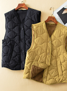 蛮文 高品质高性价比 日系文艺范可内外叠穿 宽松绗缝棉马甲46285