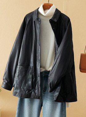 蛮文 酷帅有腔调 全植鞣绵羊皮按扣收腰中长款皮鹅绒服皮衣 46363