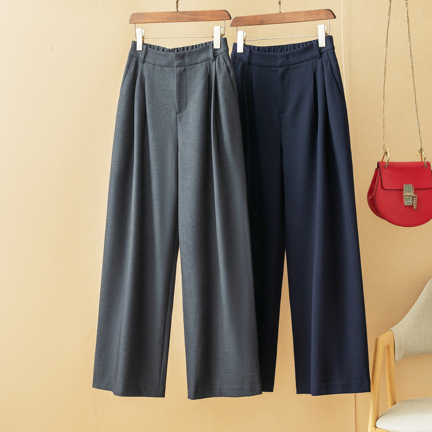 蛮文 商场货 高级感十足 醋酸羊毛奢料遮胯藏肉高腰阔腿裤女50252