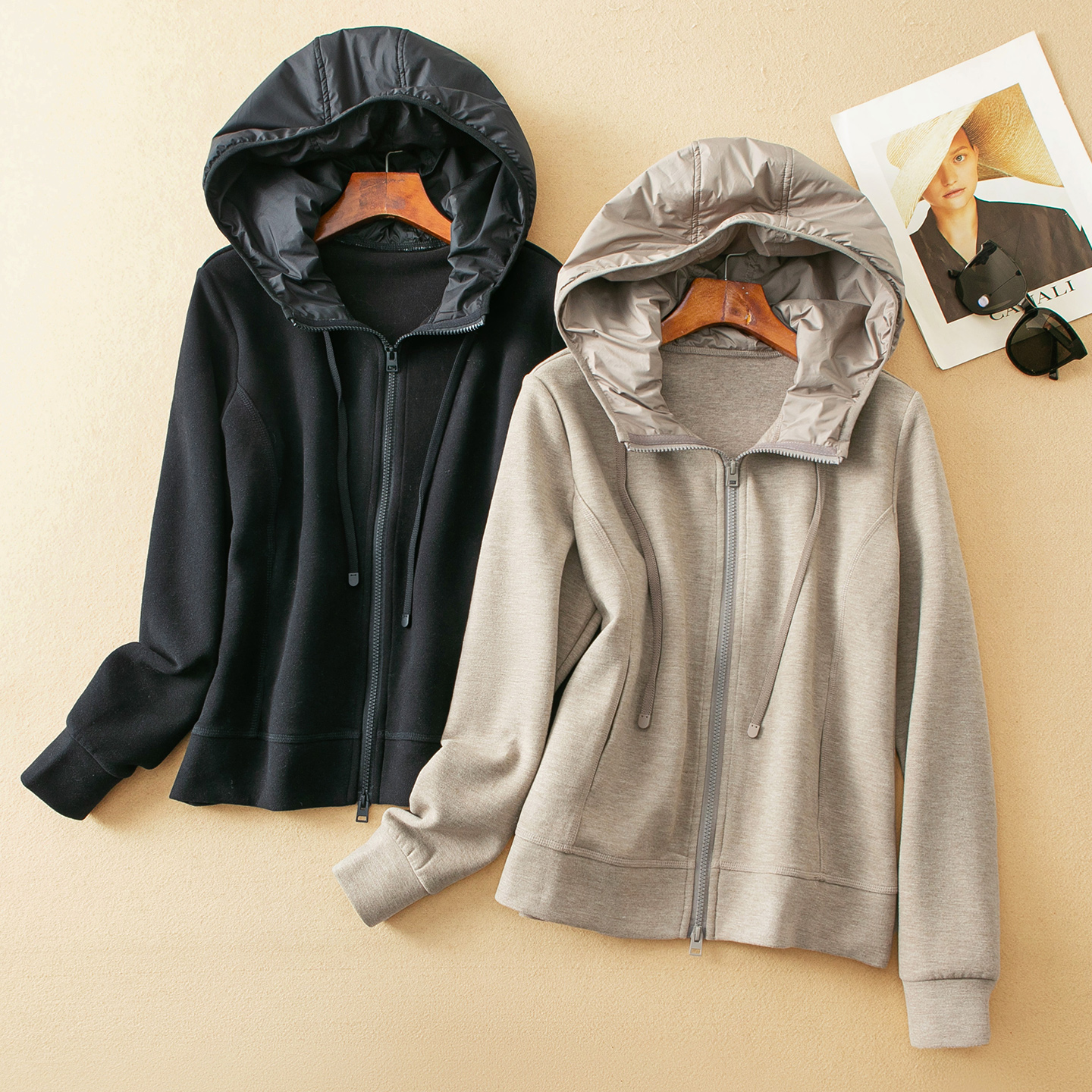 蛮文 王炸级显瘦 磨毛锁温四面弹针织羊毛 立体棉帽开衫卫衣59175