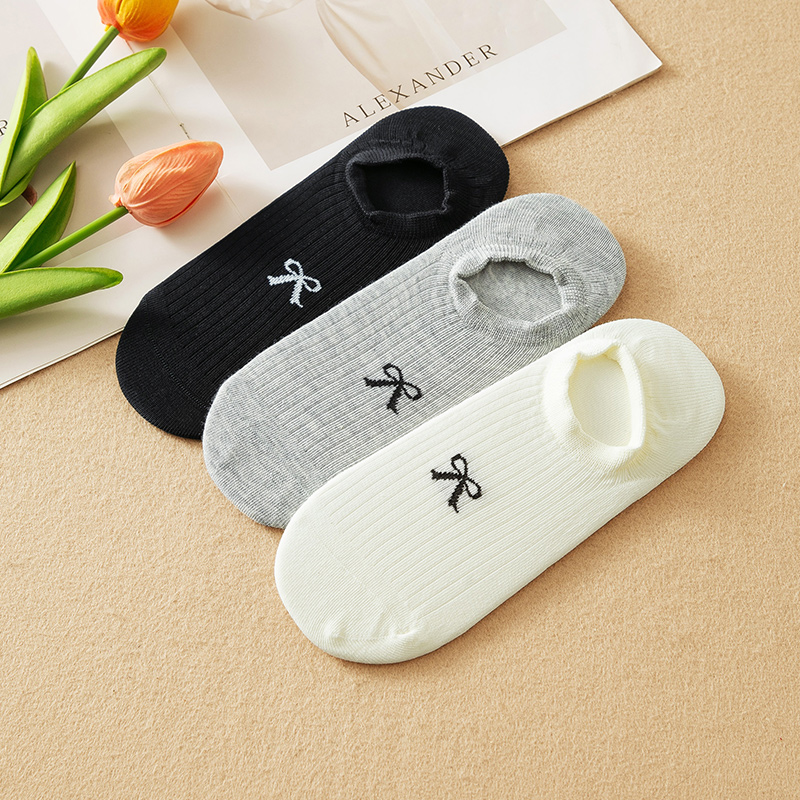 蝴蝶结提花柔棉隐形袜夏船袜女袜