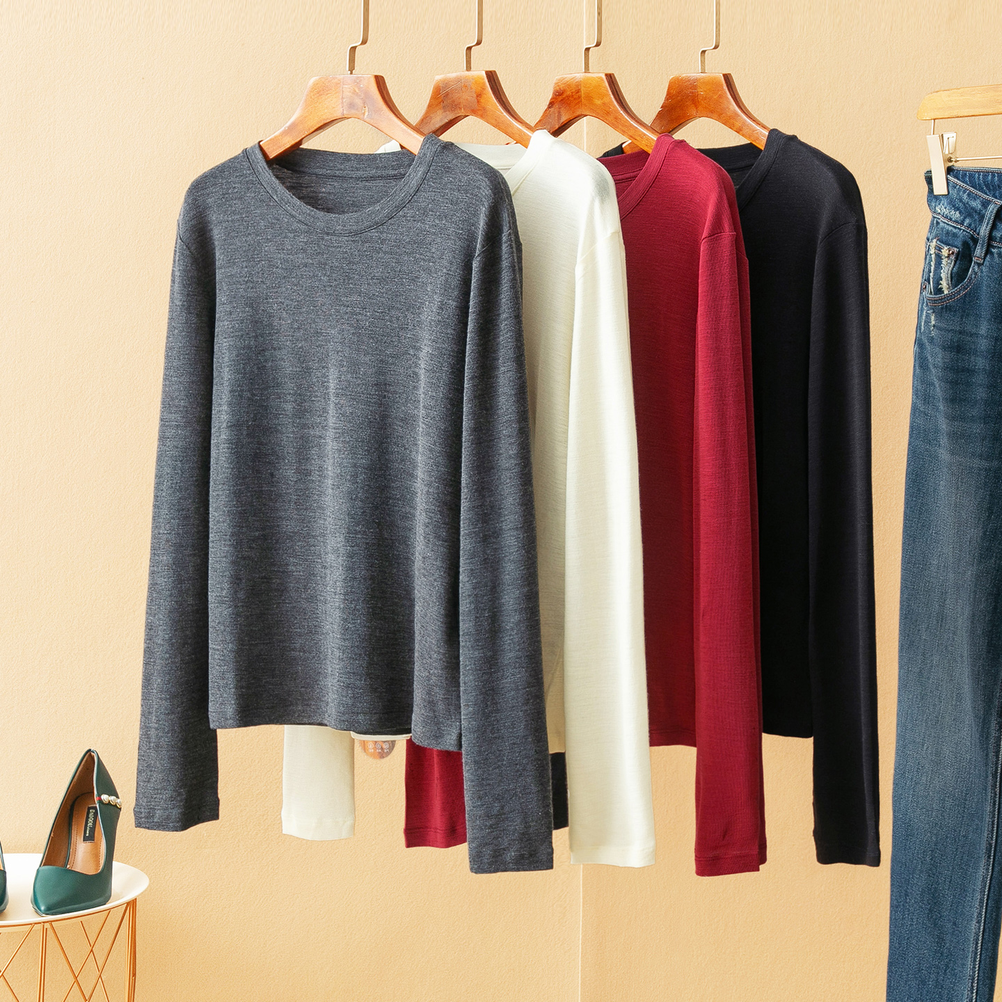 蛮文 25秋冬 ROW系极简 80支精纺羊毛圆领轻薄显瘦针织T恤女59109