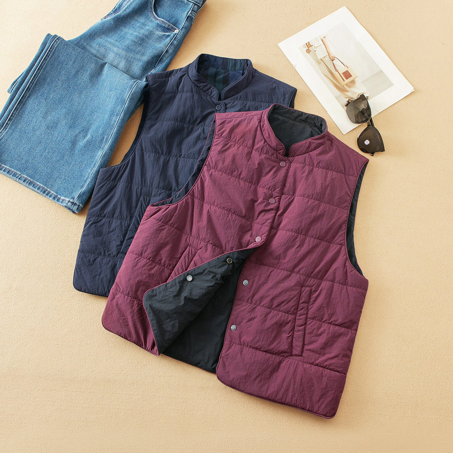 蛮文 精致日单 进口羊驼毛填充 小巧利落双面穿立领保暖马甲56202