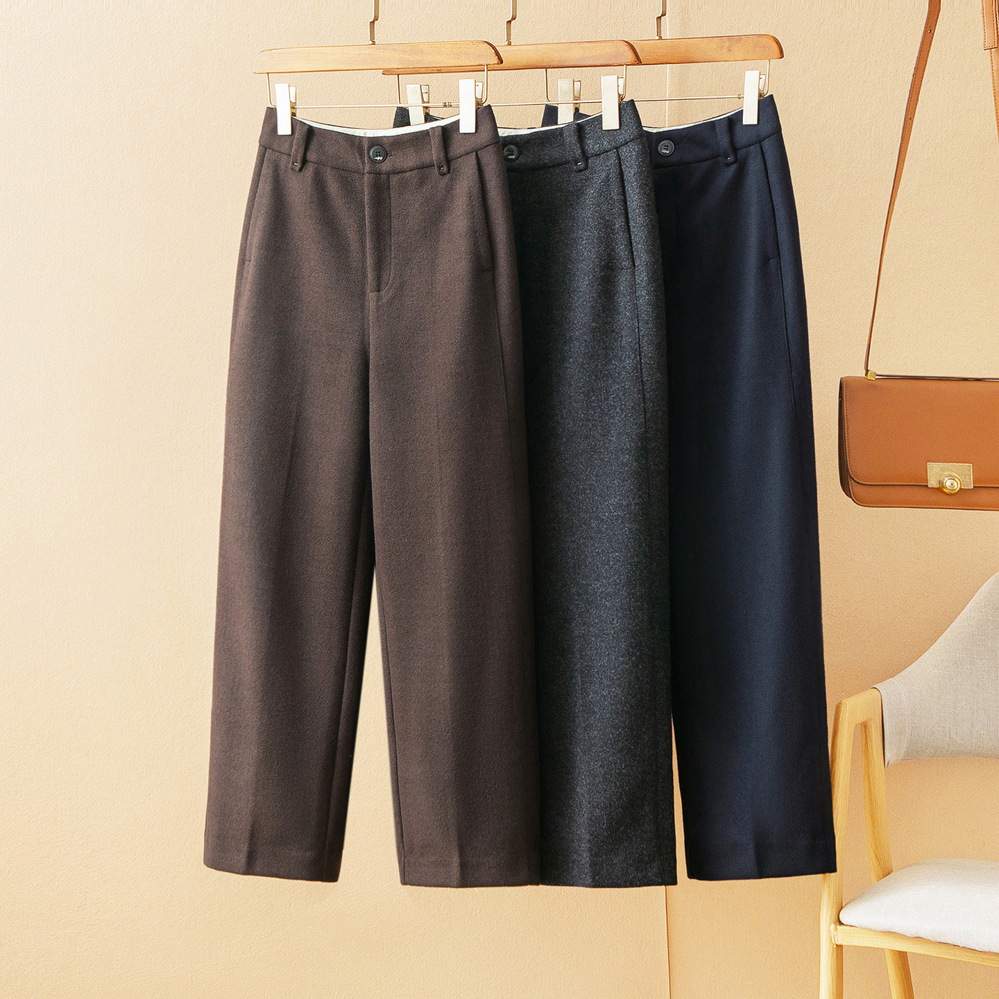 蛮文 大几千的质感 秋冬通勤保暖 含牦牛绒毛呢料9分烟管裤 50267