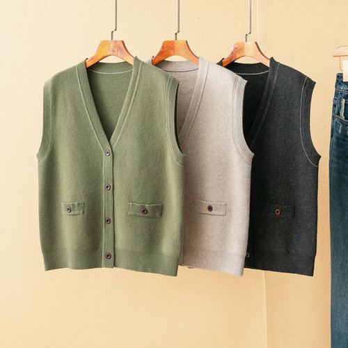 蛮文 工艺考究 意LP系经典四平针V领复古老钱风羊毛马甲背心59149