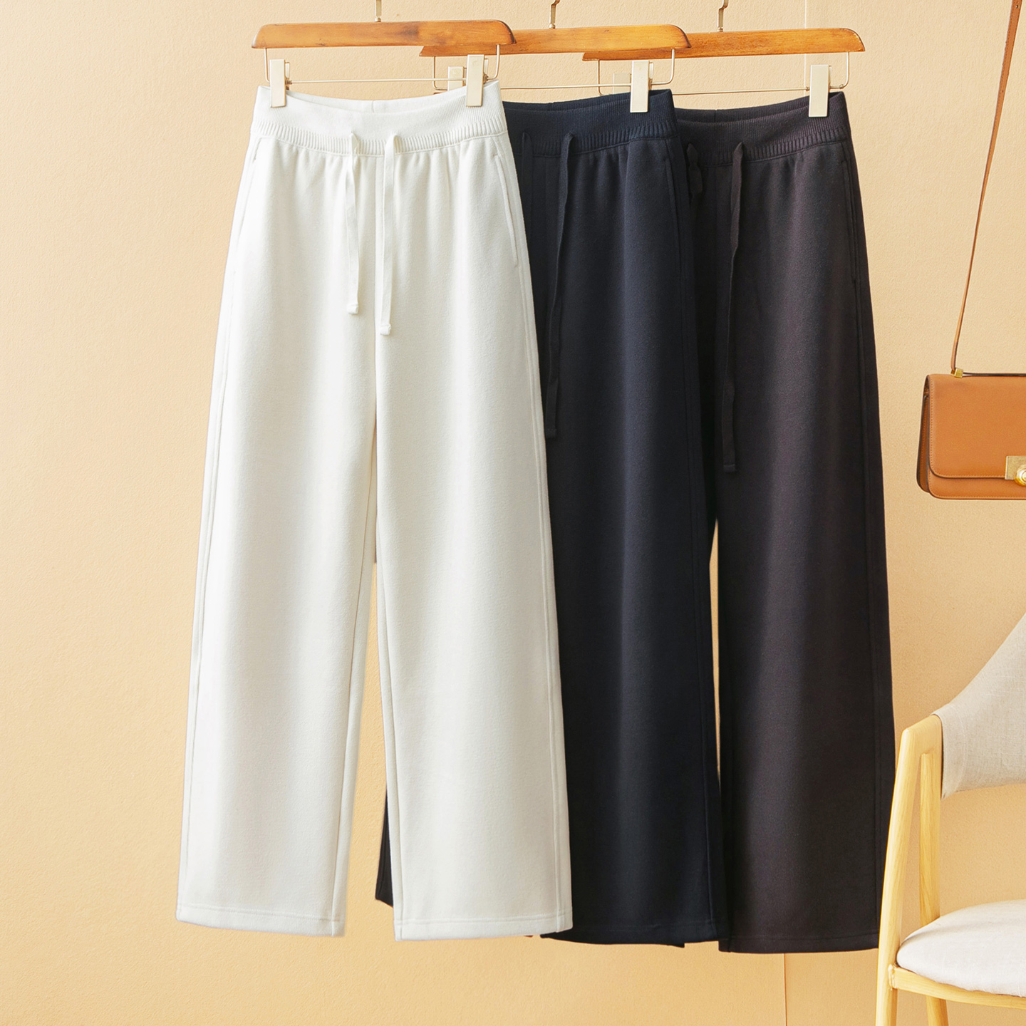 蛮文 韩单 秋冬知性简约四面弹针织厚料垂糯感3米大长腿女裤50270