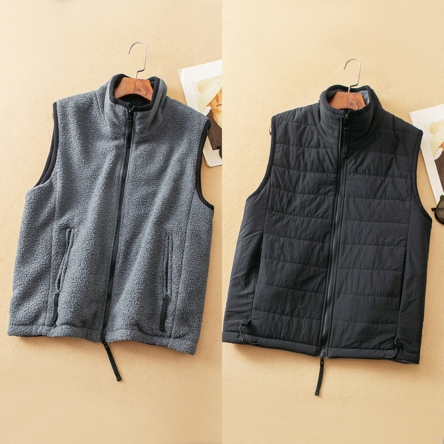 蛮文  日单 两面穿利落显瘦 摇粒绒+羊毛填充立领棉马甲背心56282