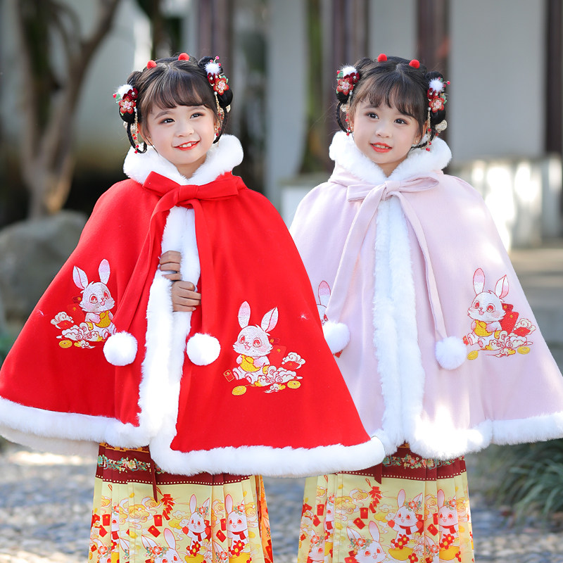 儿童汉服秋冬款婴儿披风女童加绒加厚古装宝宝保暖防风外套斗篷
