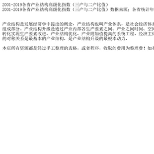 2001-2019各省产业结构高级化指数（三产与二产比值）