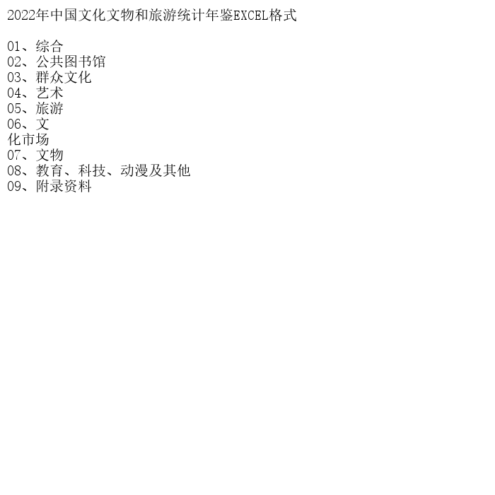 2022年中国文化文物和旅游统计年鉴EXCEL格式