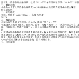 更新北大数字普惠金融指数!包括 2011-2022年省级和地