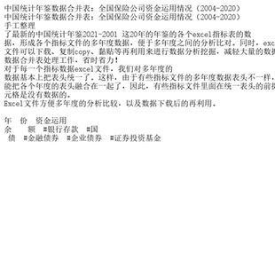 中国统计年鉴数据合并表:全国保险公司资金运用情况(2004-