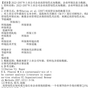 【更新】2022-2007年上市公司企业高管绿色认知数据、企业环保注
