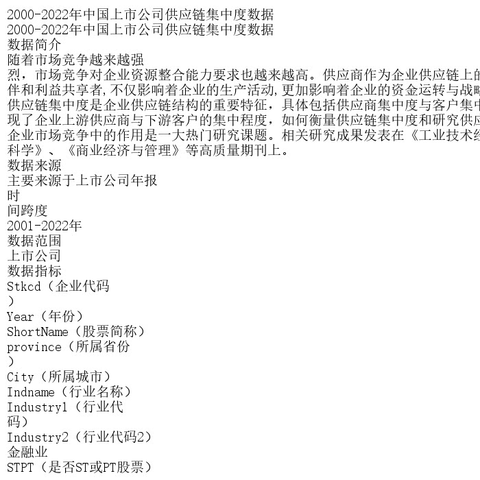 2000-2022年中国上市公司供应链集中度数据