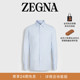 礼物ZEGNA杰尼亚男装 浅蓝色配白色细格纹棉质衬衫