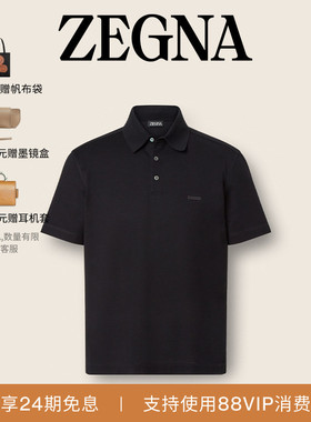 [24期免息]ZEGNA杰尼亚男装夏季新品黑色棉质短袖Polo衫/上衣