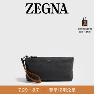 新品 七夕甄選 ZEGNA杰尼亞包袋夏季 黑色鹿皮Softy手拿包