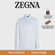 礼物ZEGNA杰尼亚白色配浅蓝色细条纹棉及桑蚕丝商务通勤衬衫