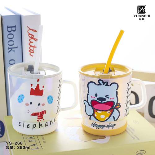 玻璃杯高颜值创意把手吸管杯带盖刻度杯可爱牛奶杯早餐杯咖啡杯子