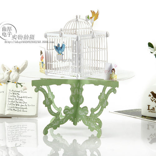 韩版创意3d鸟笼立体贺卡个性纸雕工艺生日小礼品母亲感恩感谢卡片