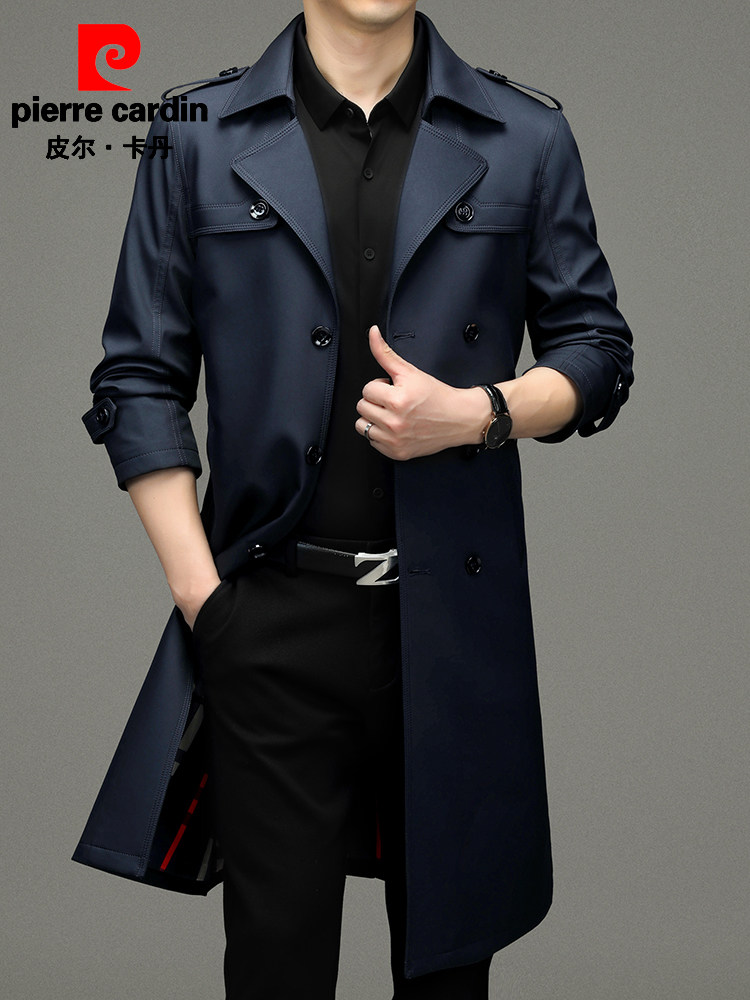 PIERRE CARDIN COUNTER MIDDLE-AGED MENS TRENCH COAT MID-LENGTH OVER-THE-KNEE 2024 SPRING AND AUTUMN NEW BUSINESS BRITISH STYLE JACKET