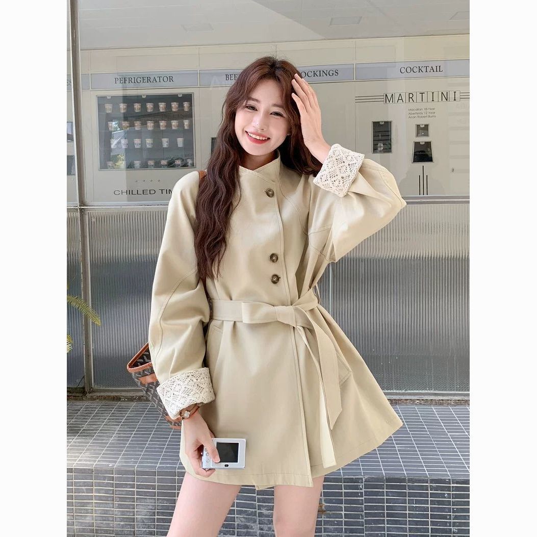 卡其色短款立领风衣女秋2025新款小个子巨好看的高级感英伦风外套