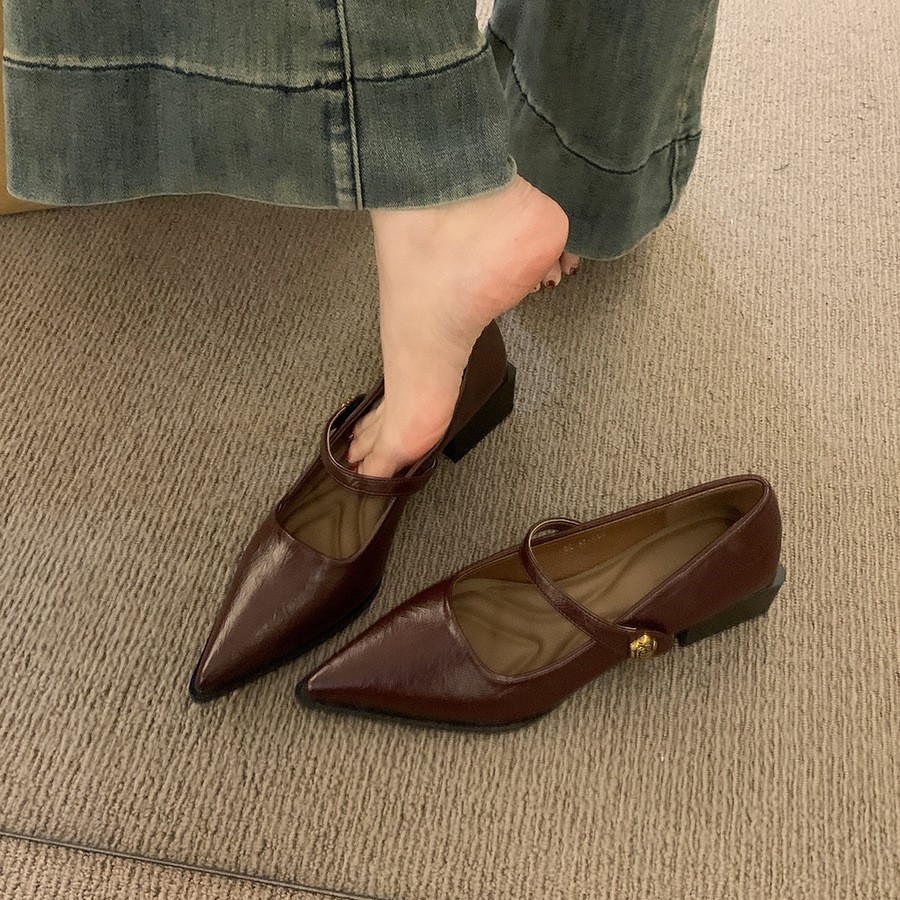 法式复古尖头韩版浅口单鞋女春秋新款时尚小皮鞋粗跟气质玛丽珍鞋