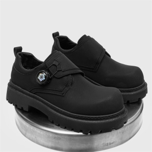 大头德比男款冬季黑色工装英伦风休闲旋转皮靴男士防滑高帮小皮鞋