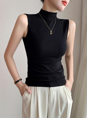黑色半高领背心女内搭夏2025年新款无袖外穿中领针织衫上衣A5404
