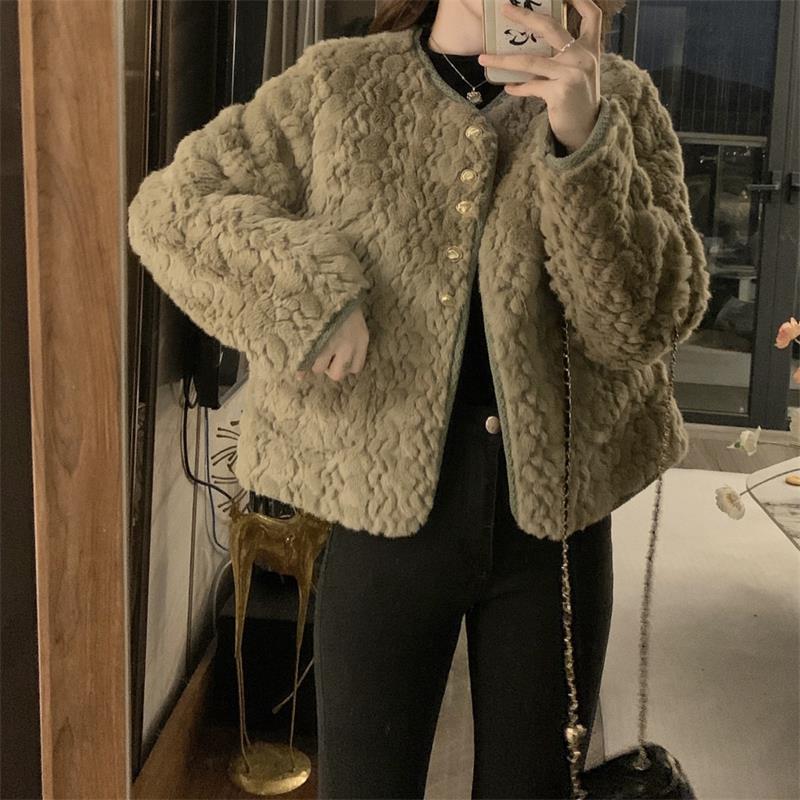 冬季新款加厚羊羔绒外套高级感小个子短款皮毛一体毛绒上衣A8704