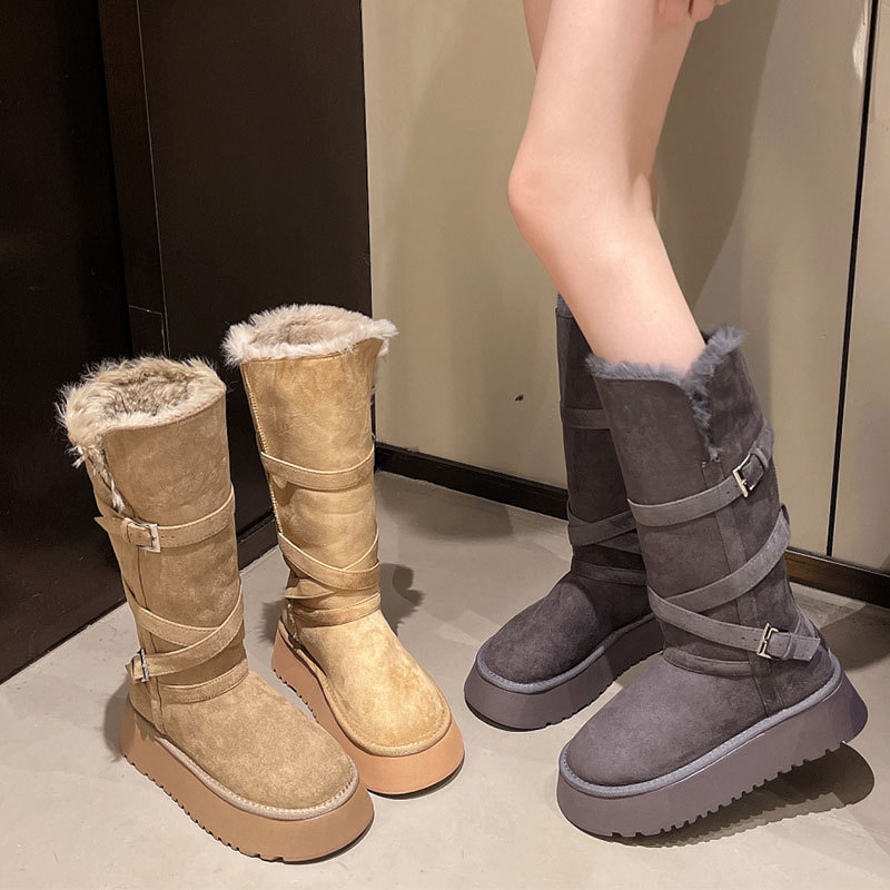 厚底雪地靴女2025新款爆款冬季加绒长筒靴子加厚防水防滑东北棉鞋
