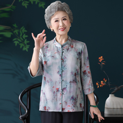 奶奶夏装休闲衬衫70岁老太太中老年人女装夏天衣服薄妈妈国风衣服