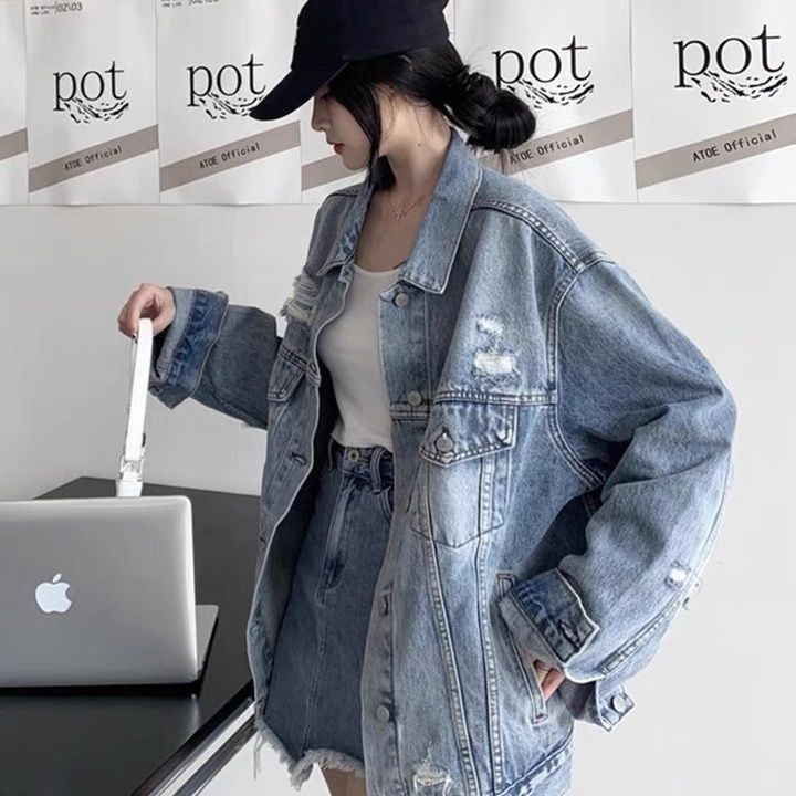 复古破洞设计学生2025牛仔外套新款韩版秋休闲宽松上衣夹克