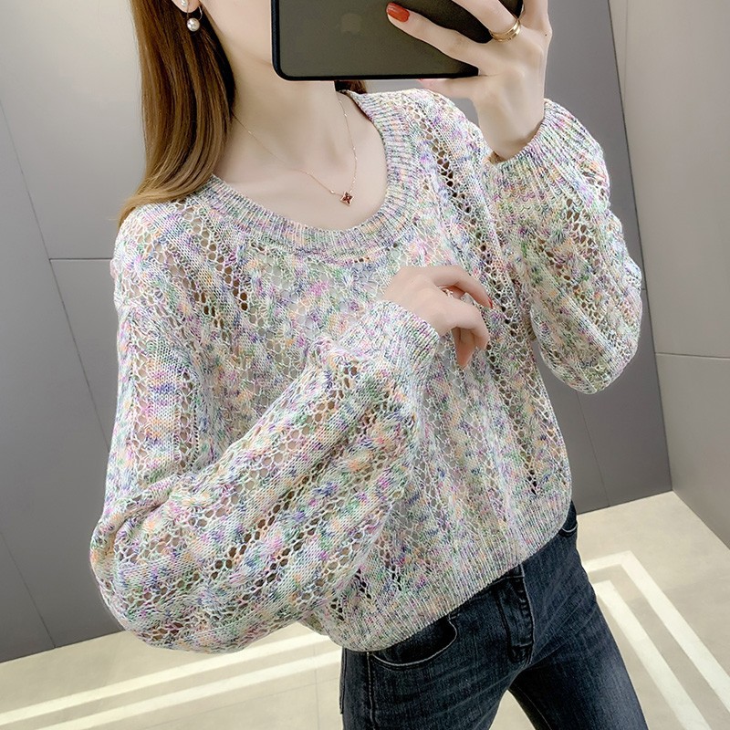 小个子毛衣女高腰短款宽松镂空针织衫年早春秋新款打底上衣潮