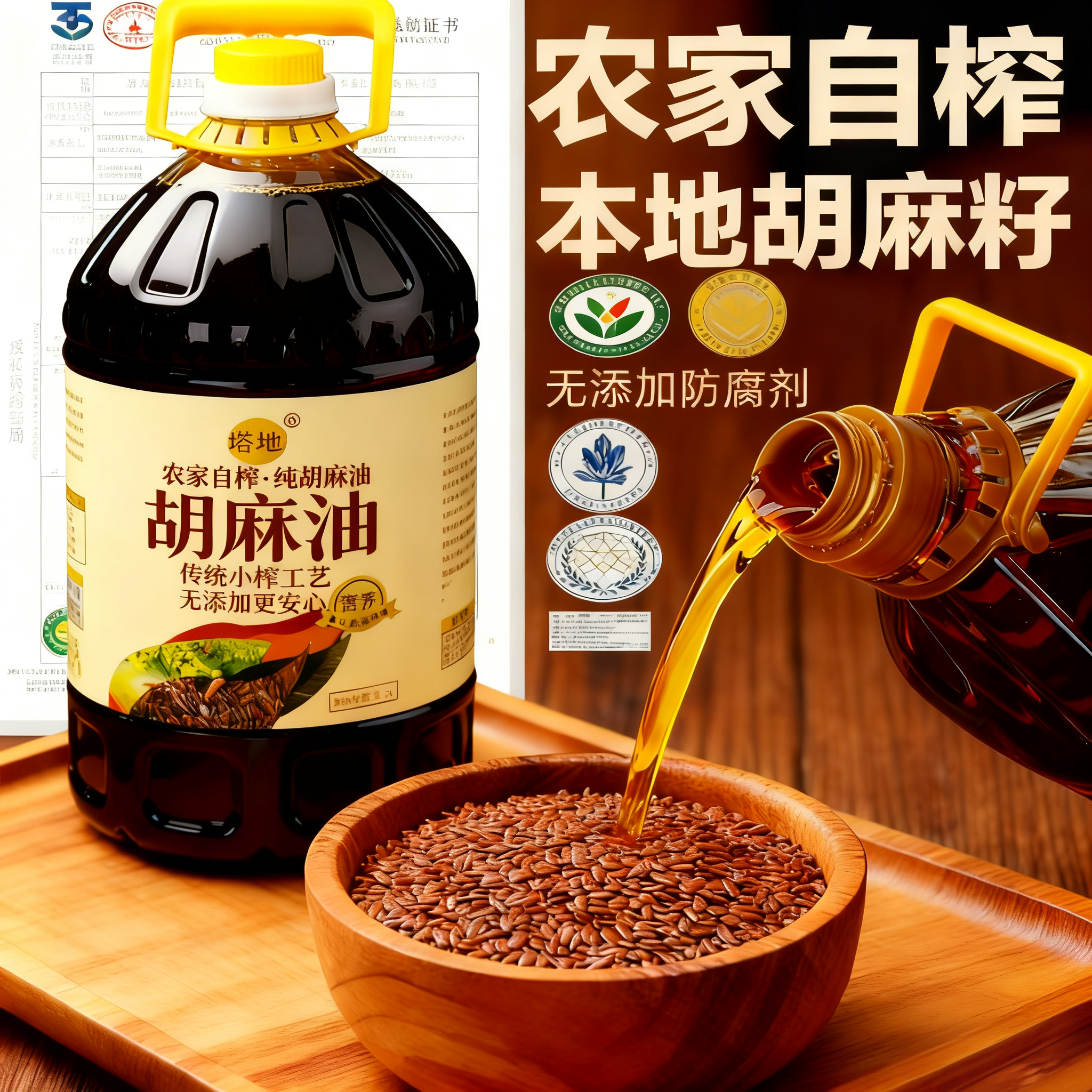 甘肃农家自榨胡麻油非转基因压榨食用油高亚麻酸孕妇幼儿辅食油