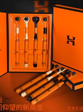 NSA【4支三面包裹式】黑色高档家用便携护龈清洁舌苔宽头礼盒软牙