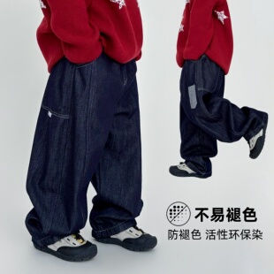 男童加绒长裤宽松牛仔裤冬装儿童裤子保暖不易褪色一体绒弯刀裤潮