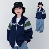 中大童上衣潮 复古运动风拼色夹克立领拉链衫 男童外套2026春装 美式